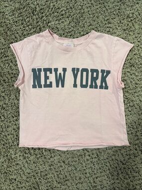 Bloom + Pop Cropped Graphic Muscle Tee w/Raw Hem NWOT